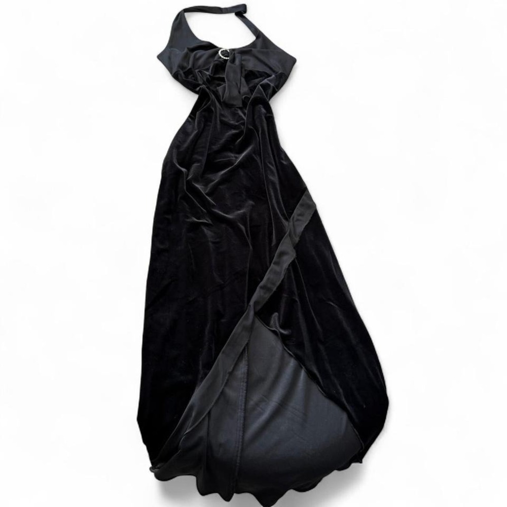 Vintage 90s Ruby Rox Black Velvet Halter Gown, Women's Size M - Picture 2 of 13